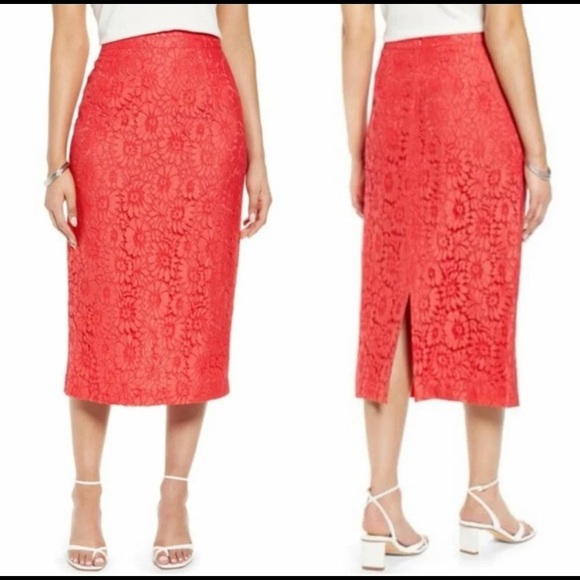 Halogen Dresses & Skirts - Halogen Berry Red Lace Pencil Skirt